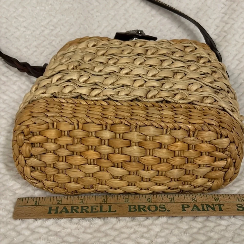 Brighton Ruth Straw Raffia Woven Tan Shoulder Bag Leather Trim